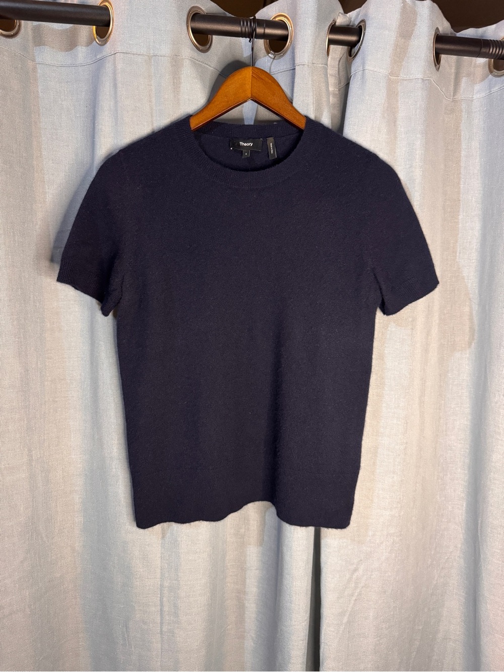 Theory Navy Short Sleeve Cashmere Crewneck